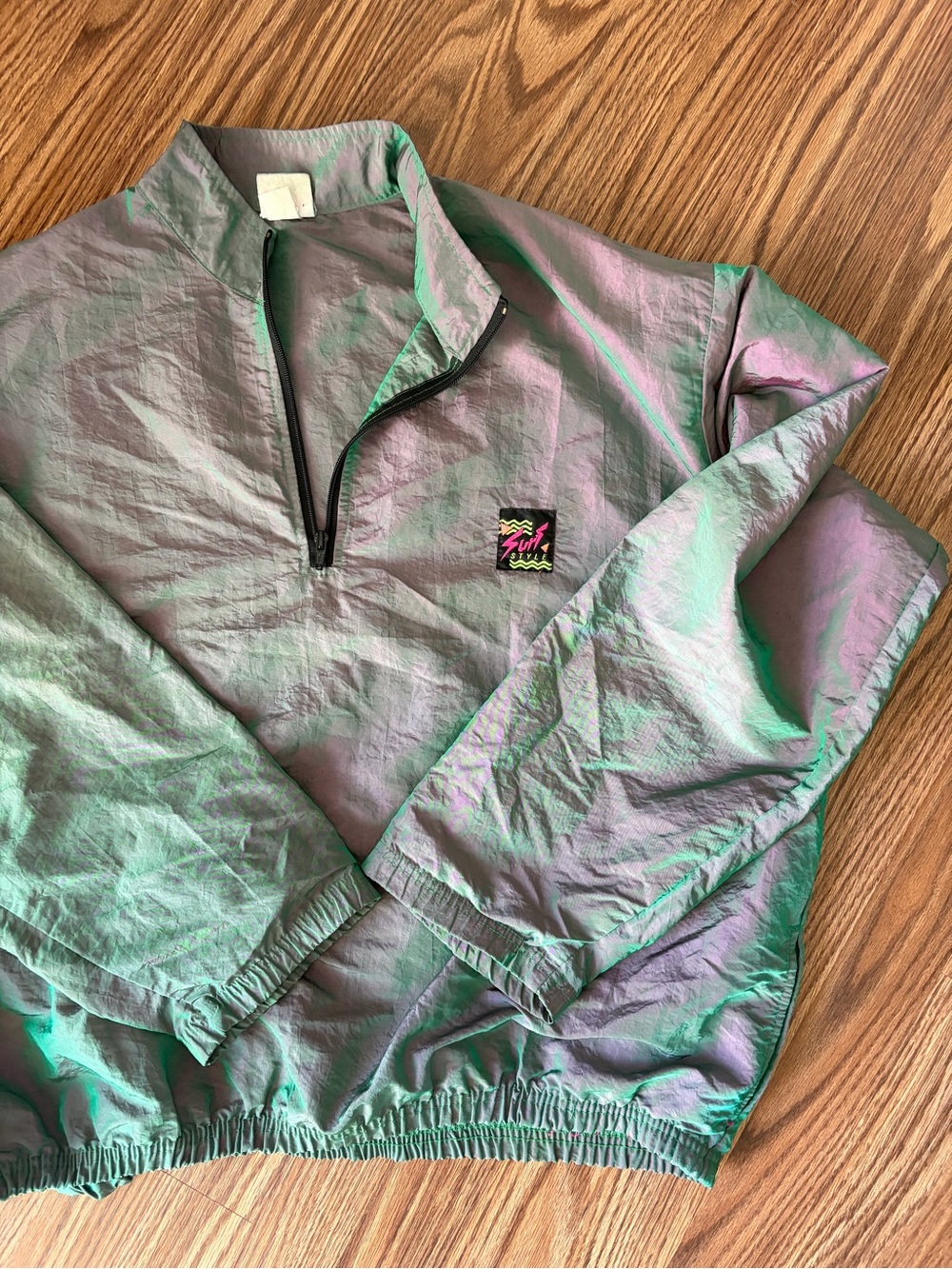 Vintage surf style Iridescent Gray-Purple-Green Half-Zip Pullover Jacket